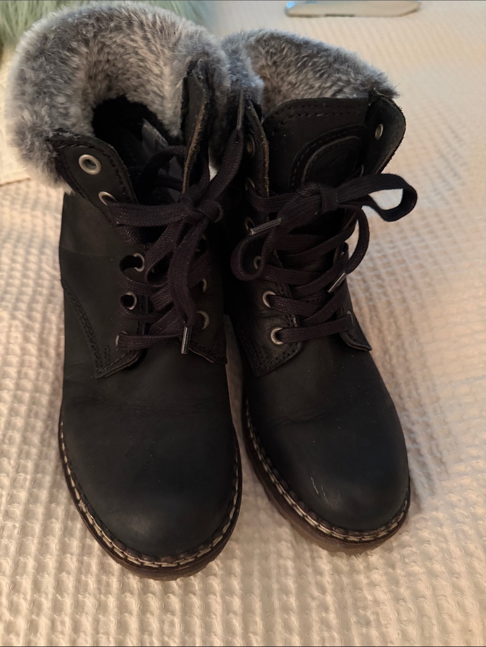 Women's Black Lace-Up Faux-Fur Trim Ankle Boots by Pajar Canada